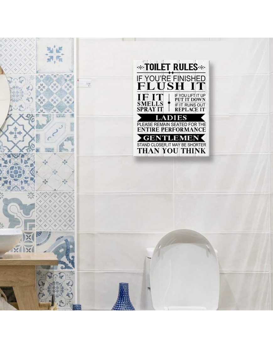 Kas Home Bathroom Canvas Wall Art Rustic Funny Toilet Rules Prints Signs Framed Wood Background Bath Room HD Picture Artwork Home Decor Toilet-02 12 X 15 inch
