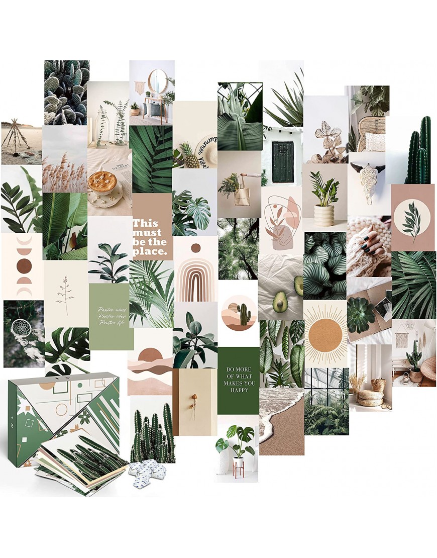 KOLL DECOR Green Picture Collage Kit for wall Aesthetic 50 Set 4''x6'' Prints Boho Collage Kit Plant Room Decoration Green Wall Collage Kit for Teen Girls