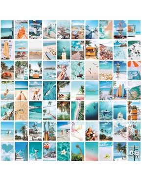 LIIGEMI 70PCS Blue | Pink Wall Collage Kit Aesthetic Pictures Double- Sided Summer Beach Collage Print Kit Bedroom Decor for Teen Girls VSCO Posters for Bedroom ，Aesthetic Posters，70 Set 4x6 Inch