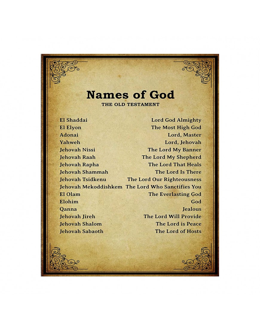 "Names of God- Old Testament-Meanings"- Bible Wall Art. 10 x 8" Scripture Wall Print-Ready to Frame. Distressed Typographic-Parchment Print Design. Home-Office-Church Décor. Beautiful Christian Gift.