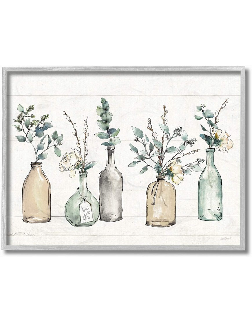 Stupell Industries Bottles and Plants Farm Wood Textured Design by Anne Tavoletti Wall Art 11 x 14 Multi-Color