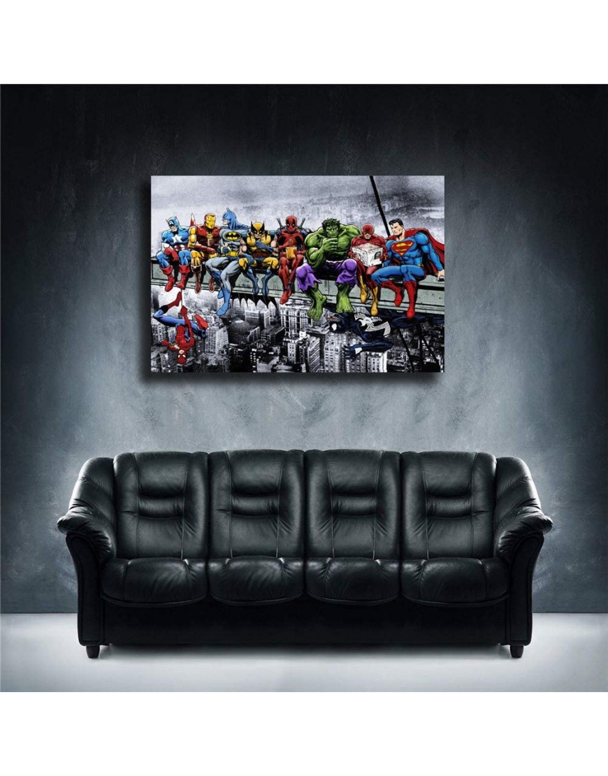 SUPERHEROES ON A BEAM,Wall Art Home Wall Decorations for Bedroom Living Room Oil Paintings FINDEMO Canvas Prints-332 Unframed,16x24inch