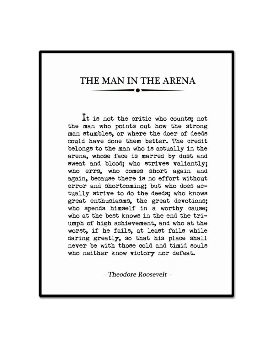 The Man in the Arena Inspirational Quote Print Book Page Sign Graduation Gift Home Decor Office Wall Decor Great Quote 8 x 10 Inches Unframed