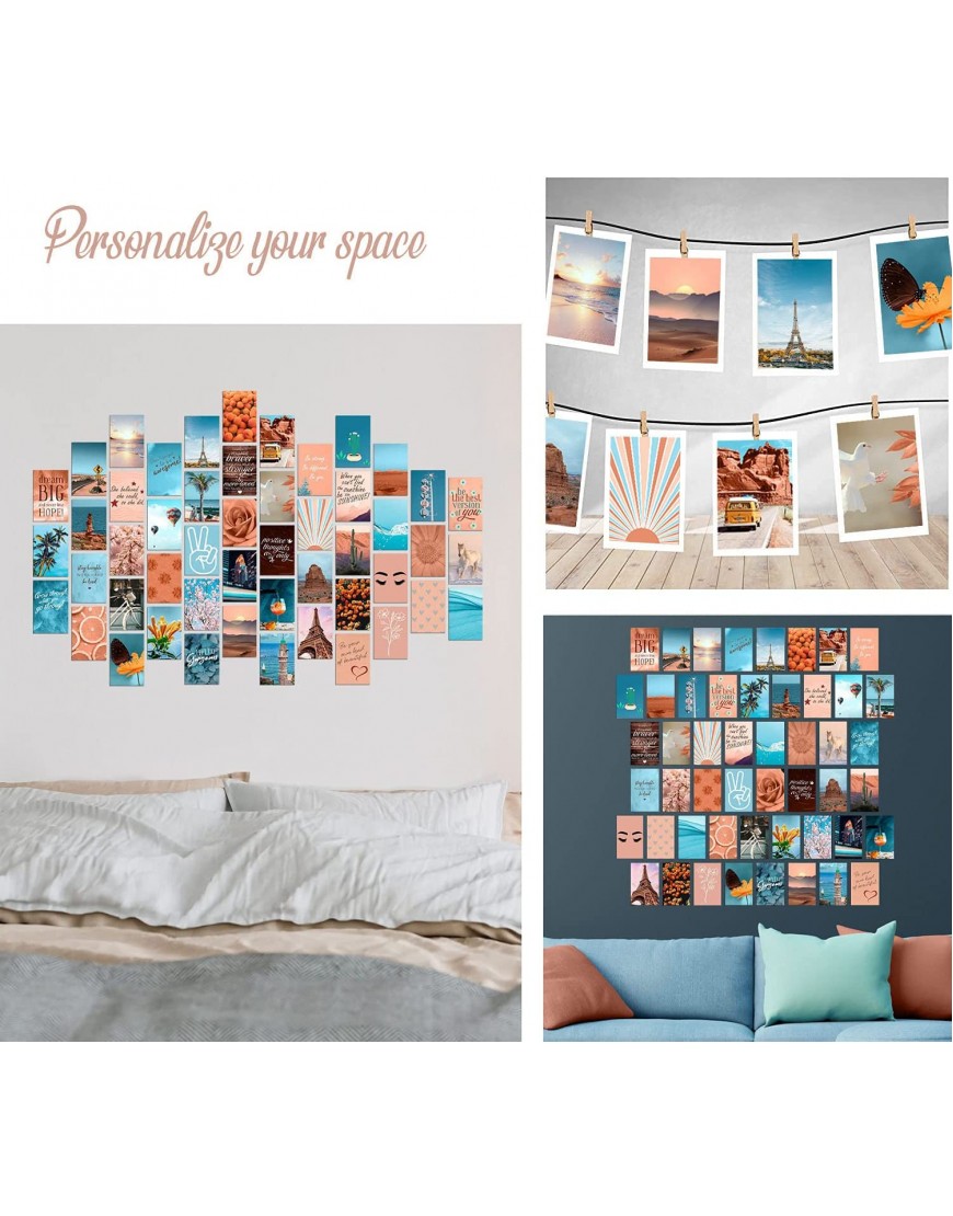 Woonkit Peach Teal Wall Collage Kit Aesthetic Pictures Collage Kit for Wall Aesthetic Aesthetic Wall Collage Cute Room Decor for Teen Girls Trendy Teen Peach Teal Collage Kit 50pcs 4x6 inch