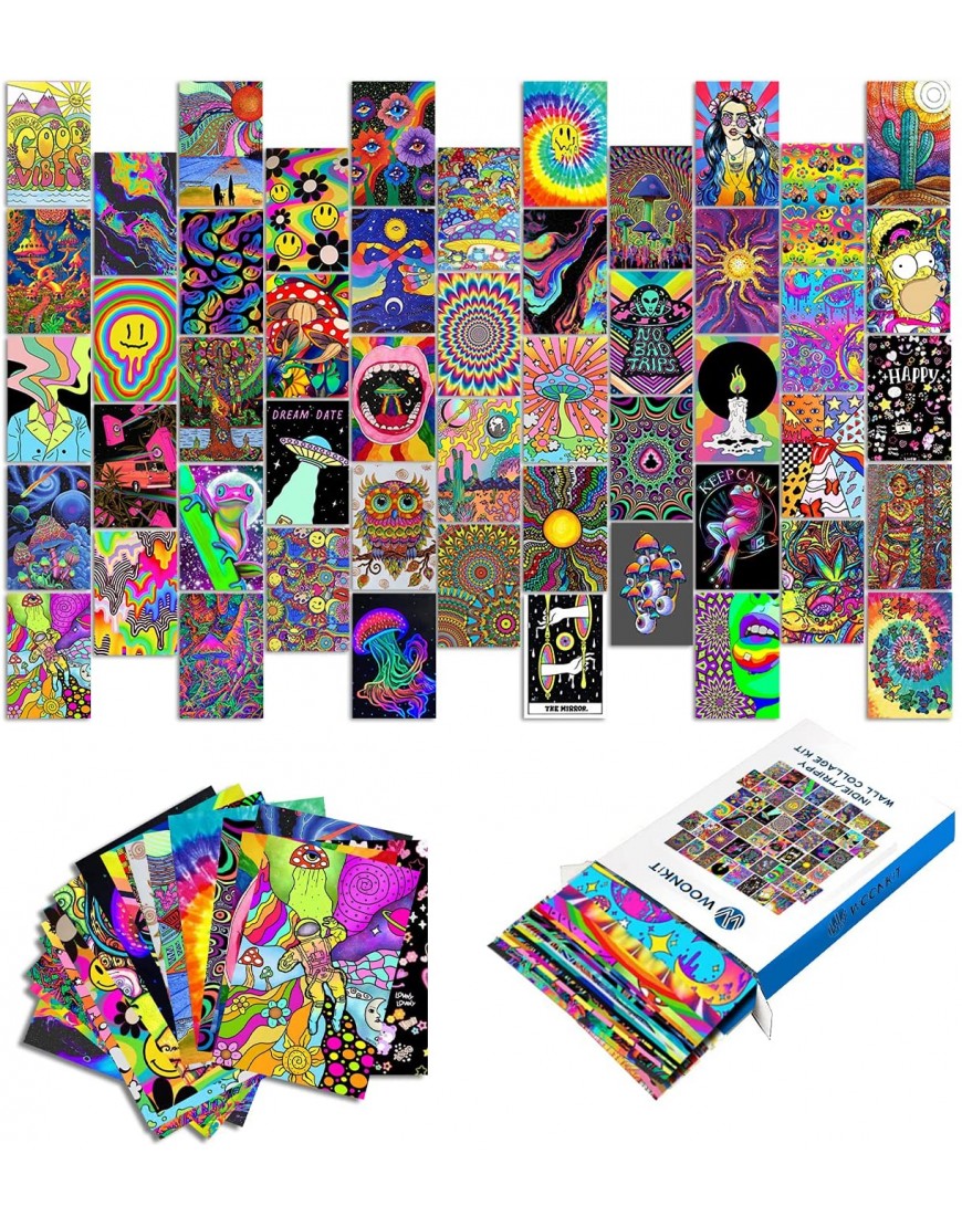 Woonkit Trippy Room Decor Indie Room Decor Hippie Room Decor Indie Hippie Trippy Posters Teen Wall Bedroom Dorm Aesthetic Poster Photo Wall Collage Kit Pictures Psychedelic Posters 50PCS 4X6 INCH