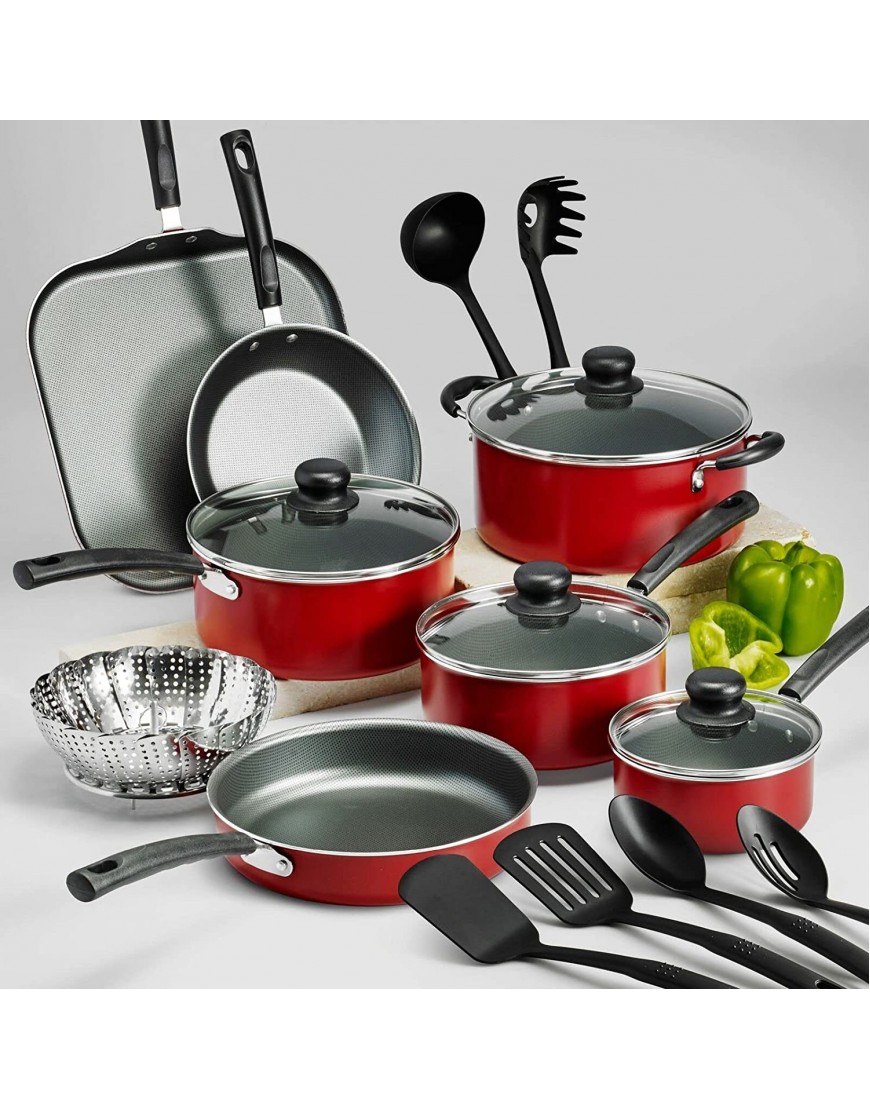 18 Piece Nonstick Pots & Pans Cookware Set Kitchen Kitchenware Cooking NEW RED
