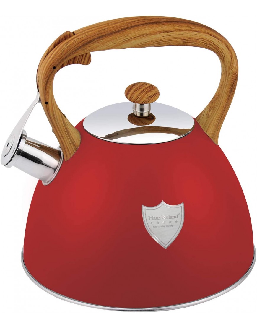 3L Tea Kettle Stovetop Whistling Teakettle Tea Pot,Food Grade Stainless Steel Tea Kettles with Heat Proof Wood Pattern Handle Loud Whistle And Anti-Rust Suitable for All Heat Source,Red