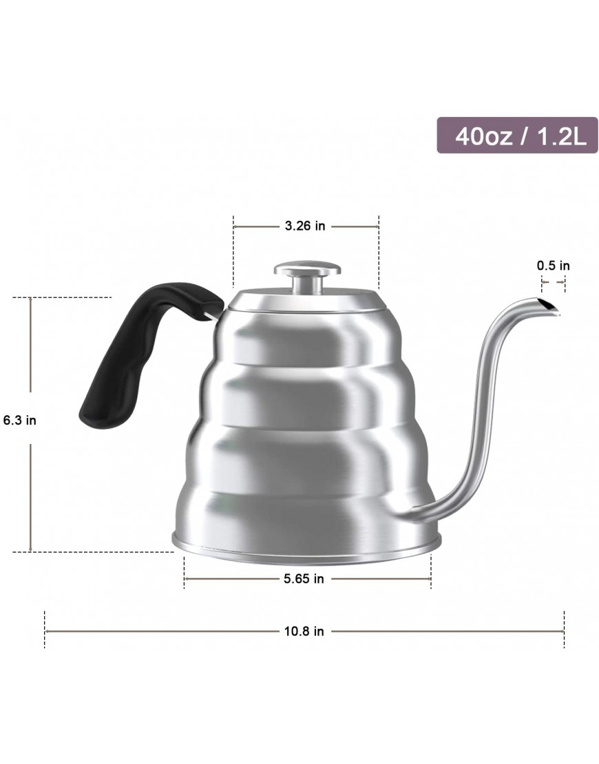 40 oz 1.2L Gooseneck Kettle with Thermometer Stainless Steel Goose Neck Pour Over Tea Kettle with Triple Layered Base Anti-Rust Precision-Flow Spout for Coffee and Tea- for All Stovetops