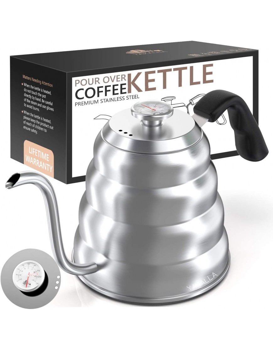 40 oz 1.2L Gooseneck Kettle with Thermometer Stainless Steel Goose Neck Pour Over Tea Kettle with Triple Layered Base Anti-Rust Precision-Flow Spout for Coffee and Tea- for All Stovetops