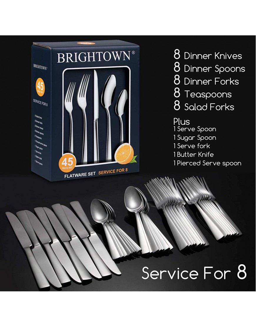45-Piece Silverware Flatware Cutlery Set in Ergonomic Design Size and Weight Durable Stainless Steel Tableware Service for 8 Dishwasher Safe