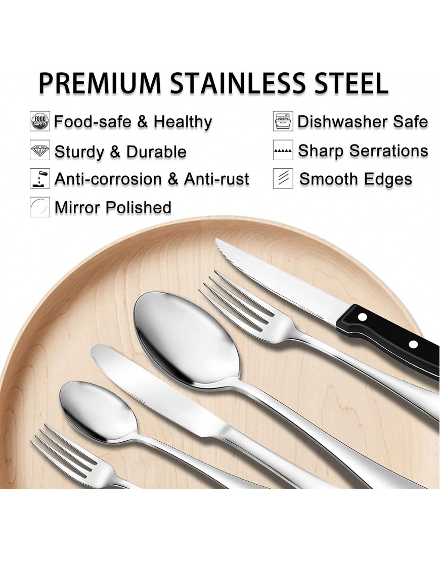 49-Piece Silverware Set with Flatware Drawer Organizer Durable Stainless Steel Cutlery Set for 8 Mirror Polished Kitchen Utensils Tableware Service with Steak Knives Dinner Fork Knife Spoon & Tray