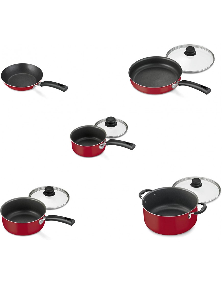 9-Piece Red Simple Cooking Nonstick Stay-Cool Handles Riveted Heat- And Shatter-Resistant Tempered Glass Lids Dishwasher-Safe Cookware Set