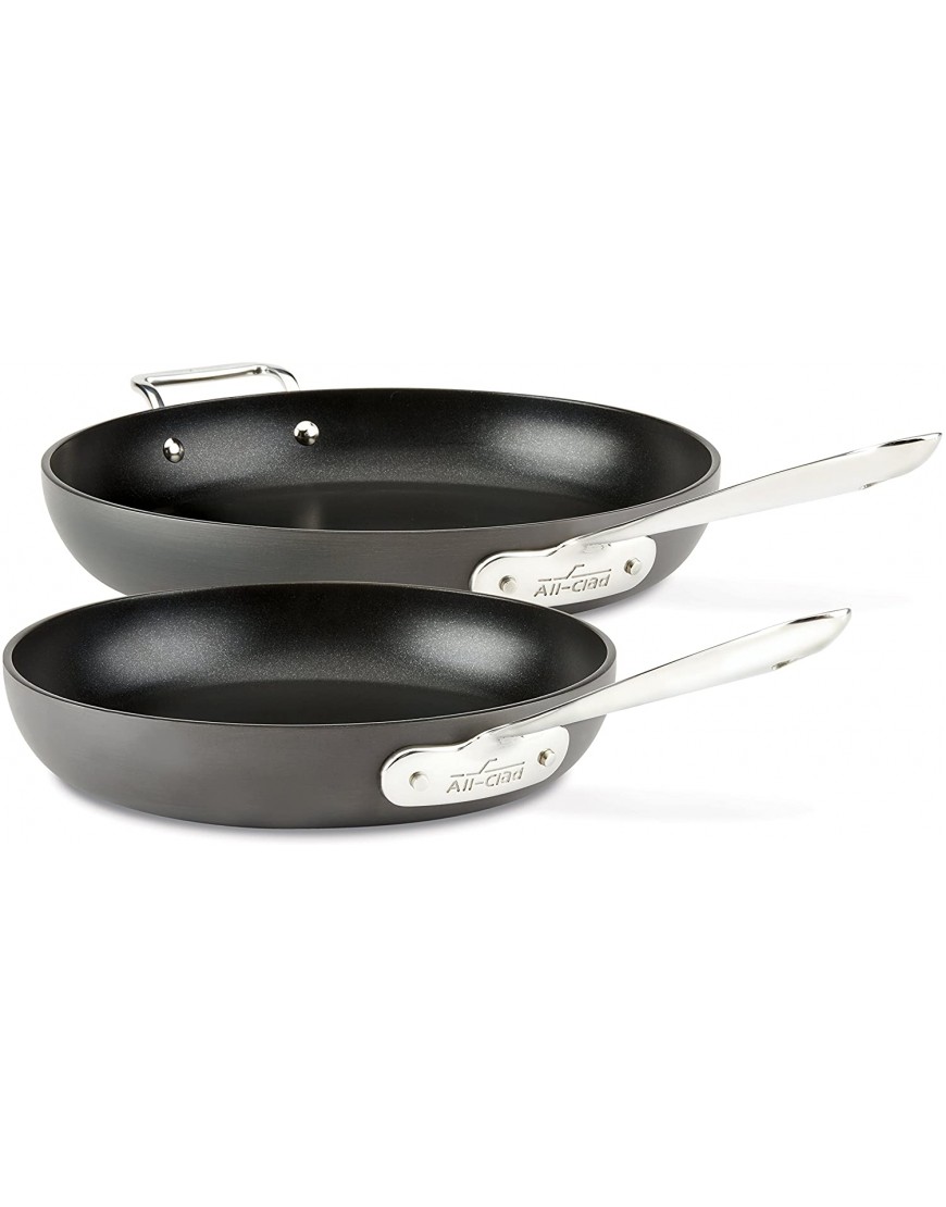 All-Clad HA1 Hard Anodized Nonstick Fry Pan Cookware Set 10 inch and 12 inch Fry Pan 2 Piece Black & HA1 Hard Anodized Nonstick Dishwasher Safe PFOA Free Sauce Pan Cookware 2.5-Quart Black
