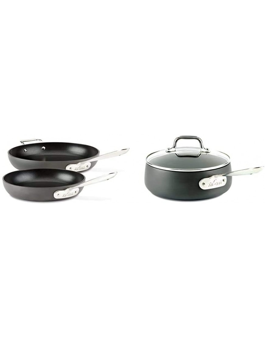 All-Clad HA1 Hard Anodized Nonstick Fry Pan Cookware Set 10 inch and 12 inch Fry Pan 2 Piece Black & HA1 Hard Anodized Nonstick Dishwasher Safe PFOA Free Sauce Pan Cookware 2.5-Quart Black