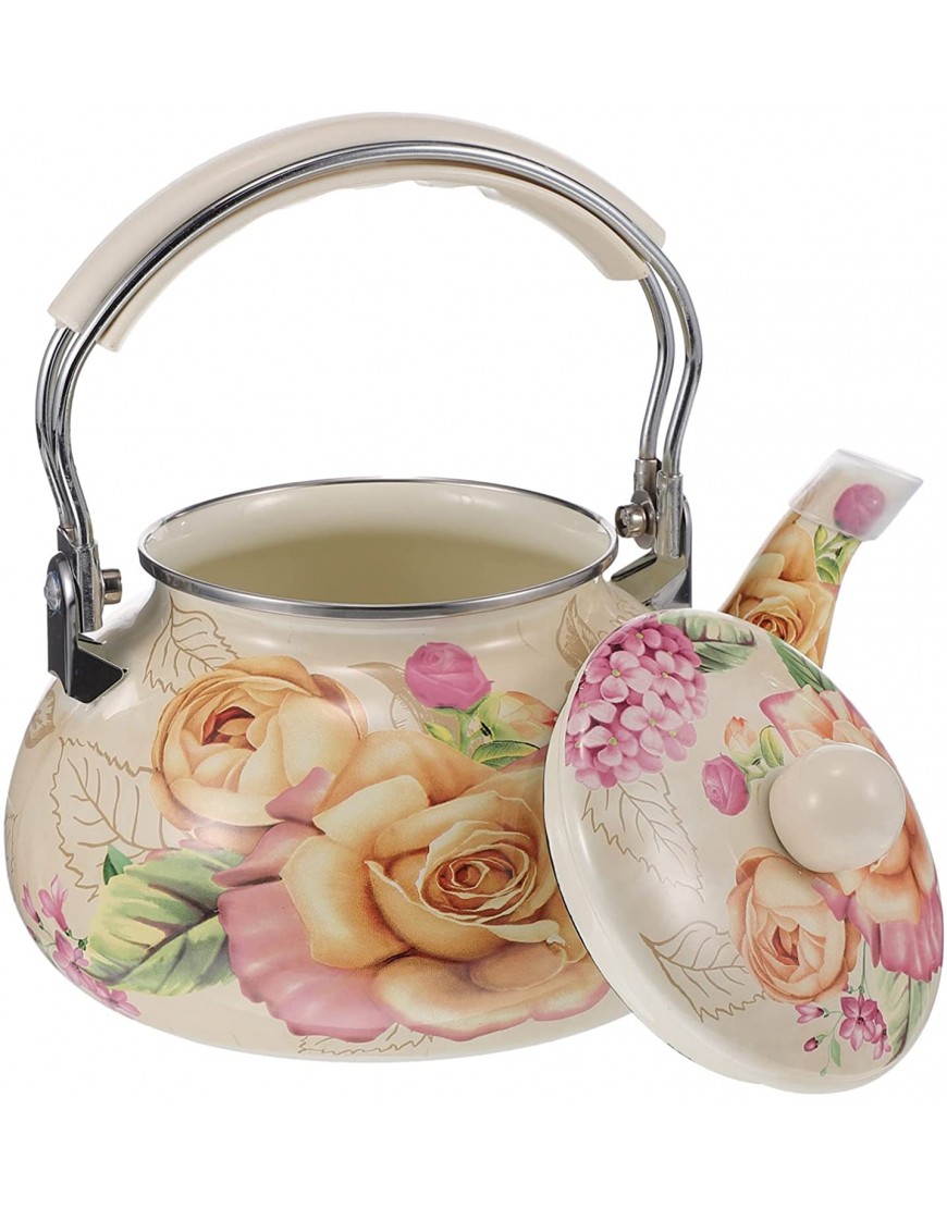 Angoily Floral Tea Kettle for Stove Top Tea Kettle 2. 4 L Large Enamel Tea Kettle for Gas Stove Top with Cool Handle Khaki