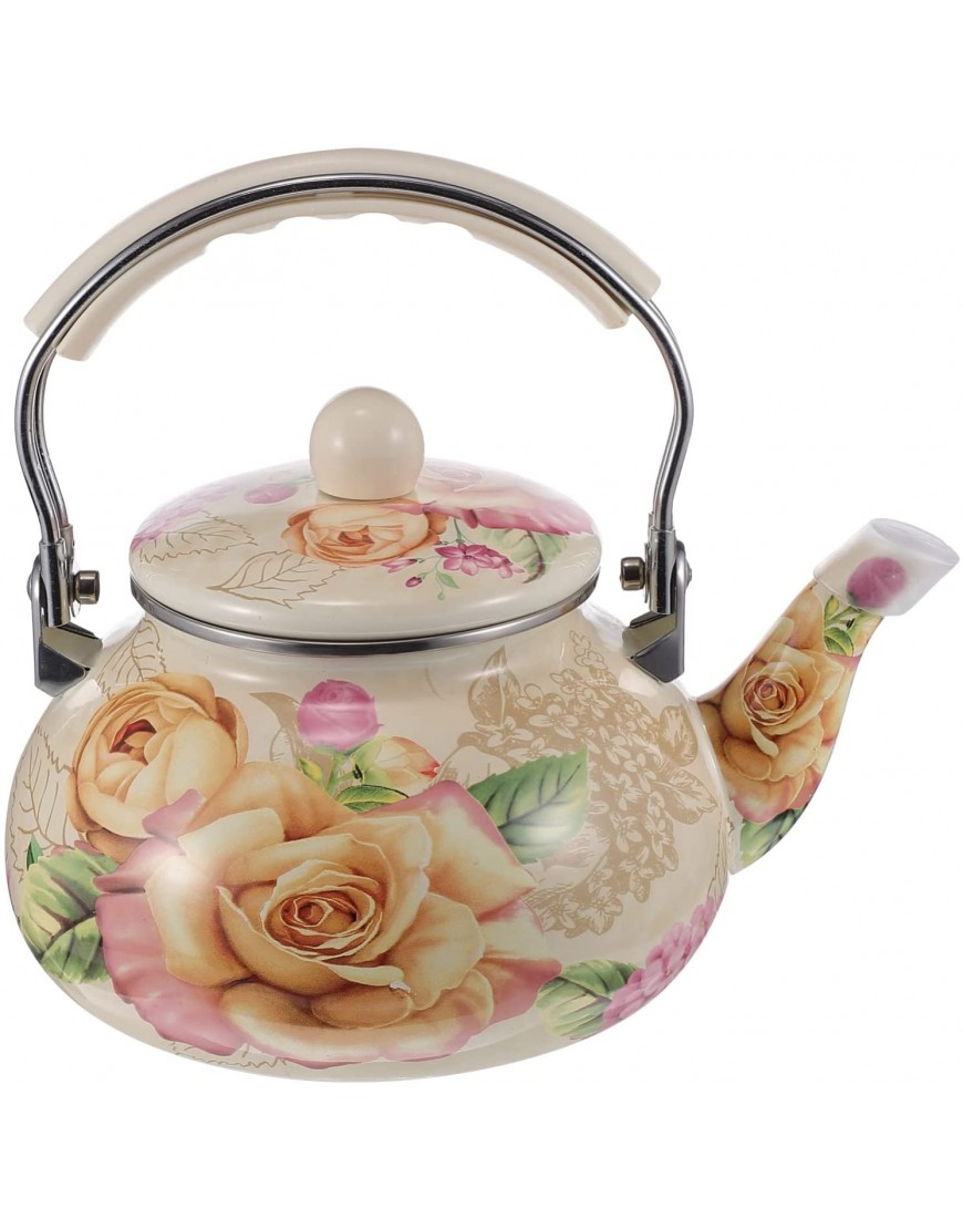 Angoily Floral Tea Kettle for Stove Top Tea Kettle 2. 4 L Large Enamel Tea Kettle for Gas Stove Top with Cool Handle Khaki