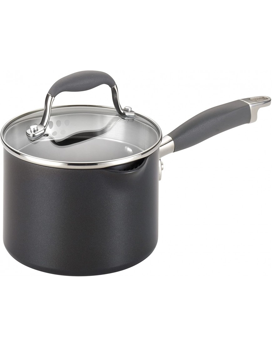 Anolon Advanced Hard Anodized Nonstick Sauce Pan Saucepan with Straining and Lid 2 Quart Dark Gray
