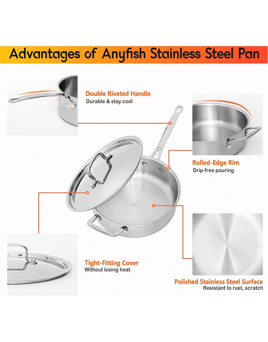 Anyfish Stainless Steel Pots and Pans Set Induction Cookware Set with Saucepan Skillet Stockpot Saute Pan Steamer For All Stoves Oven Dishwasher Safe 16 Pieces Silver