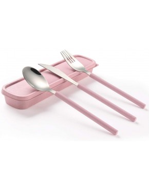 ArderLive Portable Outdoor Flatware Set with Case 3 PCS，Stainless Steel Fork Spoon Knife Reusable Flatware Set for Travel Lunch Box and Camping Pink