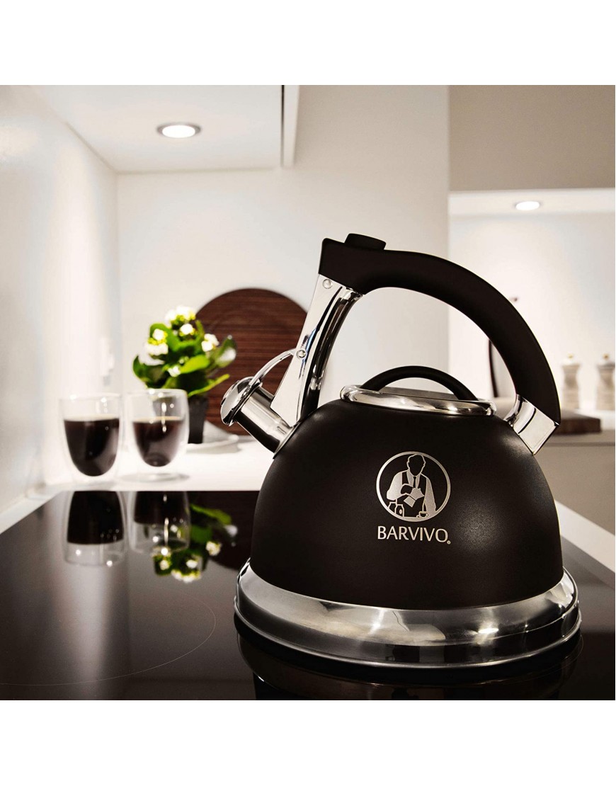 BARVIVO Premium Whistling Tea Kettle Perfect for Preparing Hot Water Fast for Coffee or a Pot of Tea Large 3 Quart Stainless Steel Water Boiler Suitable for any Stovetop Type and all Heat Sources