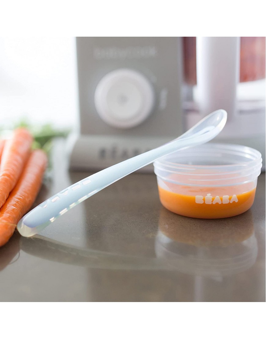 BEABA Baby's First Foods Spoon Set Original Soft Silicone Spoons Baby Spoons Training Spoon 4 Pack Gift Set BPA Lead & Phthalate Free Rain