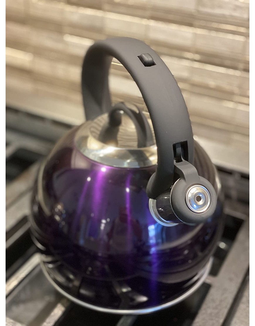 Berlinger Haus Whistling Tea Kettle 3.2 Quart Stainless Steel Stovetop Pot with Push Button Handle and Leak-Resistant Spout Enhanced Induction Base Easy to Clean Purple