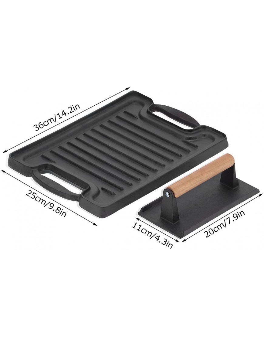 Cast Iron Griddle Pan and Gas Hot Plates Set Steak Pan Grills Cookware BBQ griddle Plate Tray Pre-Seasoned Griddle Plate Compatible with Most of the Grills,14.2x9.8inch