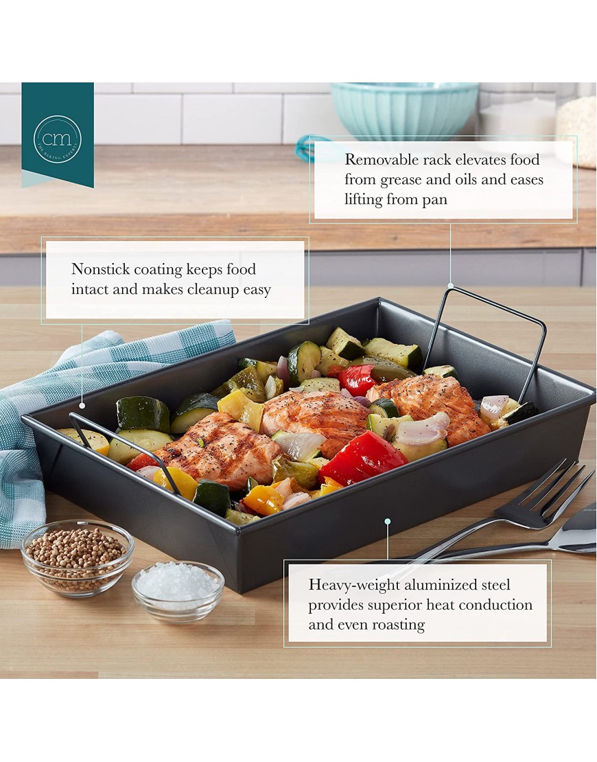 Chicago Metallic Professional Roast Pan with Non-Stick Rack 13-Inch-by-9 Gray