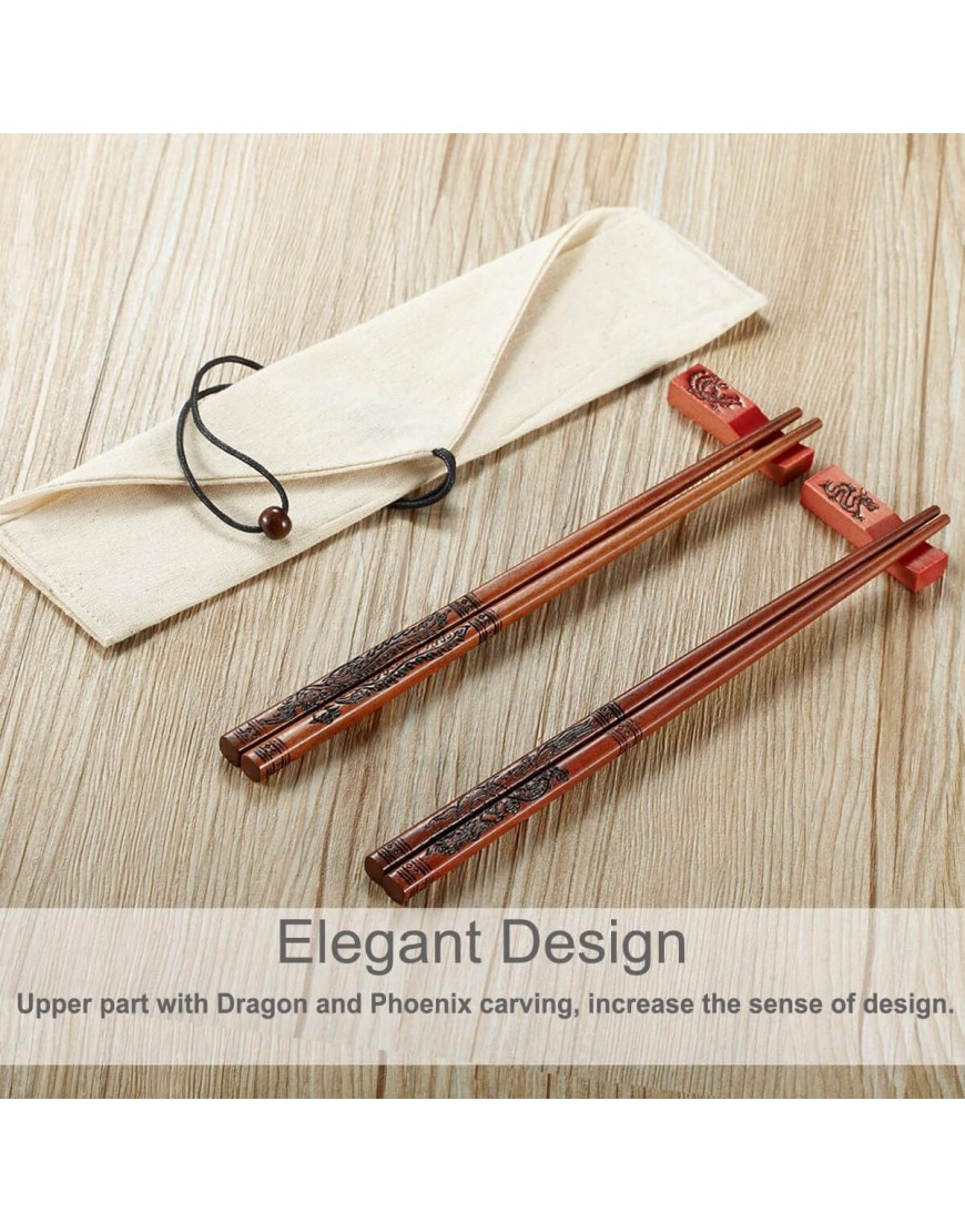 Chopstick Reusable Chinese Dragon and Phoenix Chopsticks with Holder and Carrying Bag Chinese Traditional Stylish Gift Set 2 Pairs