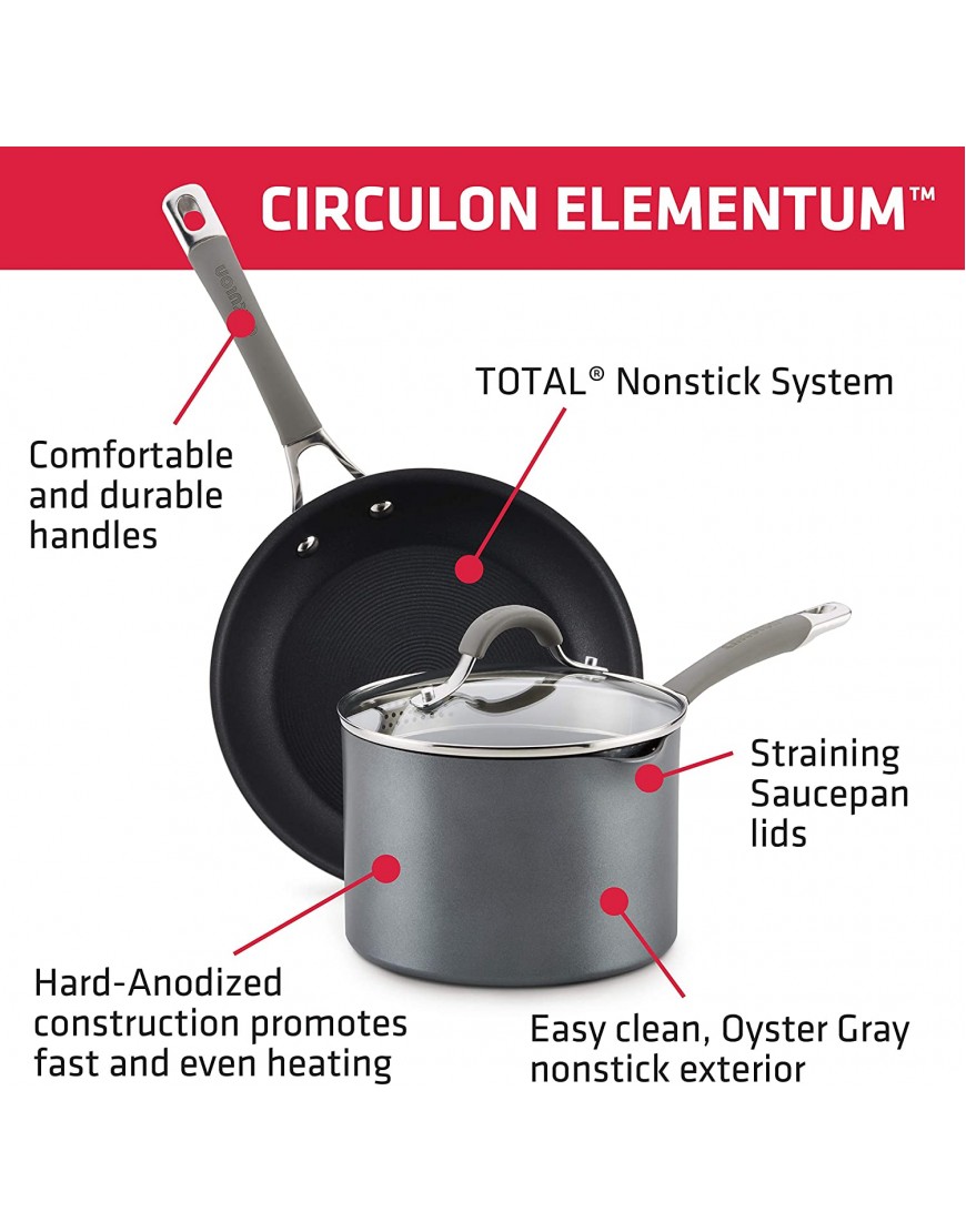 Circulon 84566 Elementum Hard Anodized Nonstick Griddle Pan Flat Grill 11 Inch Oyster Gray