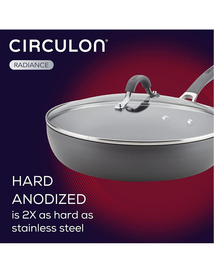 Circulon Radiance Deep Hard Anodized Nonstick Frying Pan Fry Pan Hard Anodized Skillet with Lid 12 Inch Gray