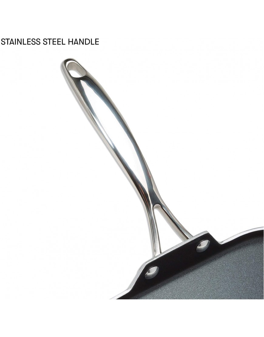 Cooking Light Inspire Non-Stick Square Griddle Pan Dishwasher Oven Safe Stainless Steel Handles 11 Inch Gunmetal Gray