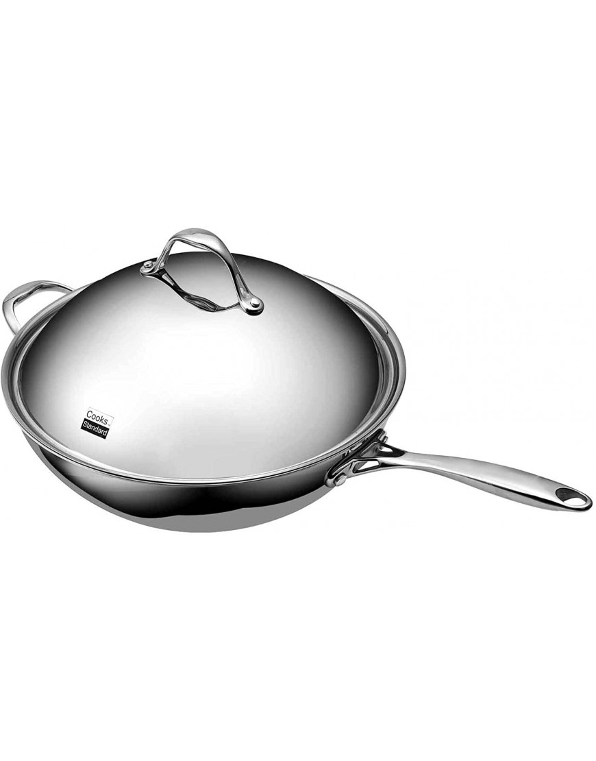 Cooks Standard Stainless Steel Multi-Ply Clad Wok 13 with High Dome lid Silver