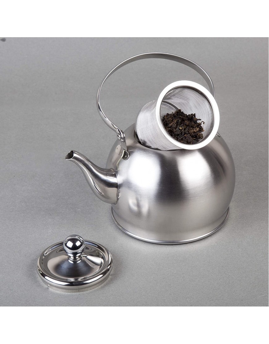 Creative Home 72258 Royal Stainless Steel Whistling Tea Kettle with Removable Infuser Basket Folding Handle 1 Quart