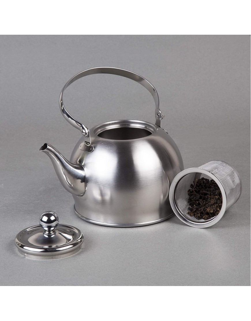 Creative Home 72258 Royal Stainless Steel Whistling Tea Kettle with Removable Infuser Basket Folding Handle 1 Quart