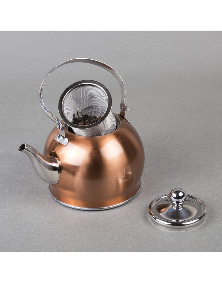 Creative Home Royal Stainless Steel Tea Kettle with Folding Handle Removable Infuser Basket Aluminum Capsulated Bottom for Even Heat Distribution 1.0 Quart Copper Finish