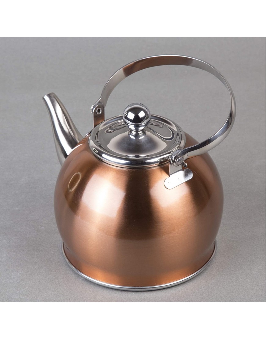 Creative Home Royal Stainless Steel Tea Kettle with Folding Handle Removable Infuser Basket Aluminum Capsulated Bottom for Even Heat Distribution 1.0 Quart Copper Finish