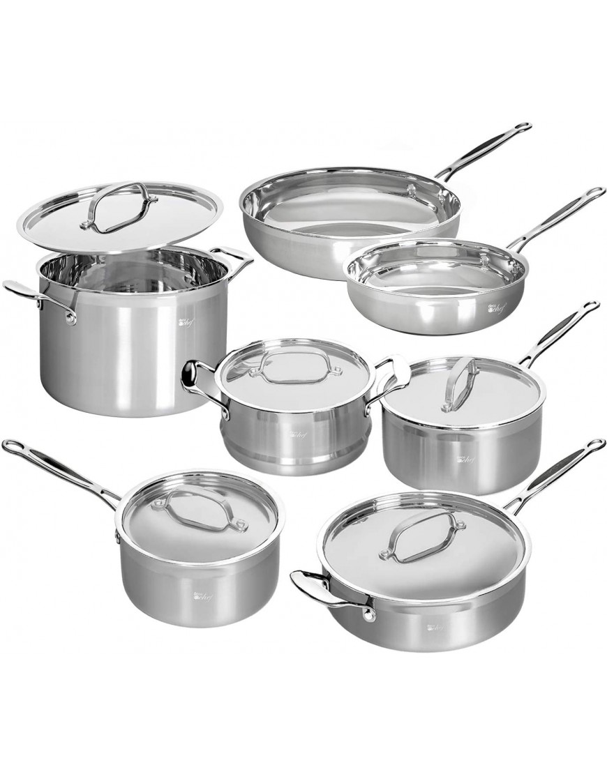 Deco Chef 12-Piece Stainless Steel Professional Kitchen Cookware Set with Tri-Ply Base and Riveted Handles Pots and Pans for Even and Consistent Cooking