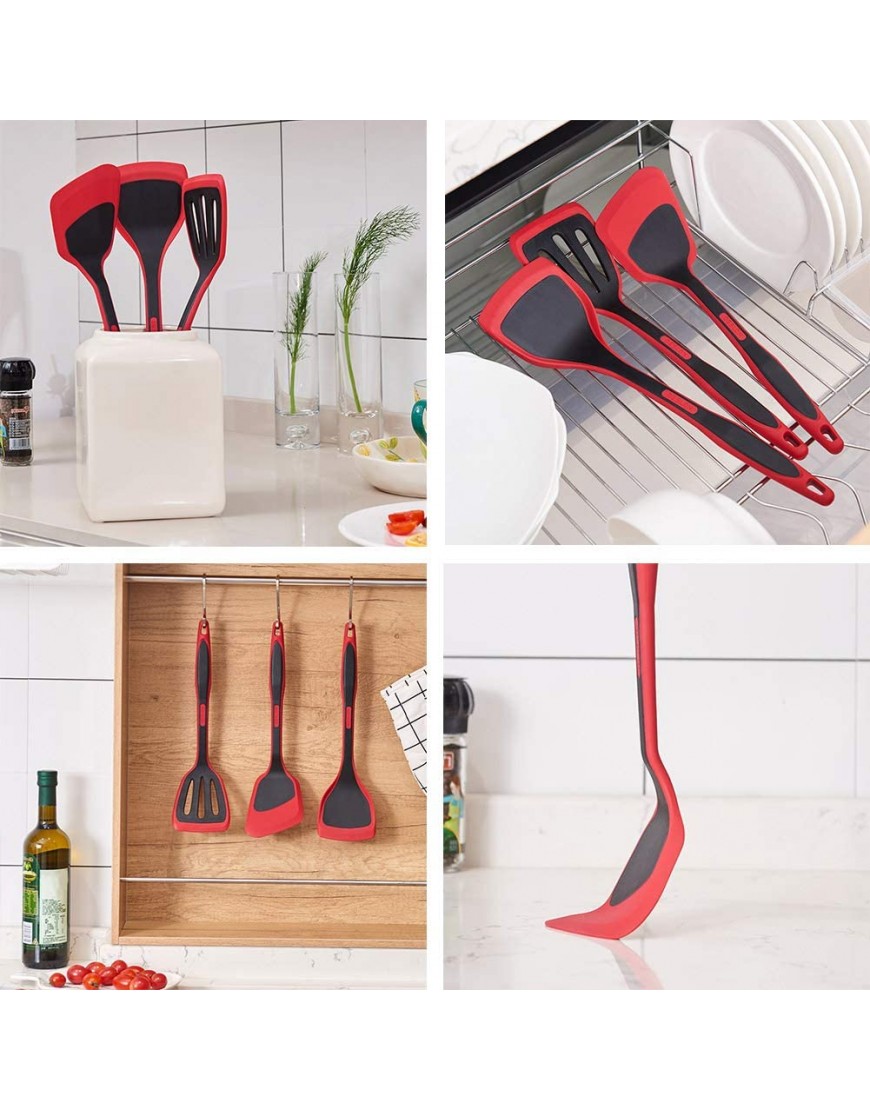 DESLON Spatulas Silicone Heat Resistant Silicone Spatula 3 Piece Silicone Spatula Set 600°F Spatulas Ideal for Flipping Eggs Cooking Utensils Nonstick Cookware for Burger and Crepe Red