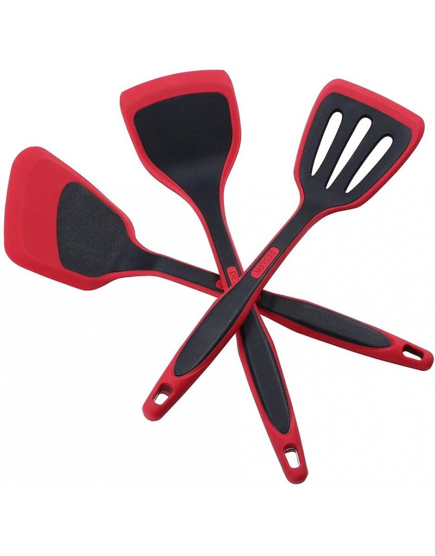 DESLON Spatulas Silicone Heat Resistant Silicone Spatula 3 Piece Silicone Spatula Set 600°F Spatulas Ideal for Flipping Eggs Cooking Utensils Nonstick Cookware for Burger and Crepe Red