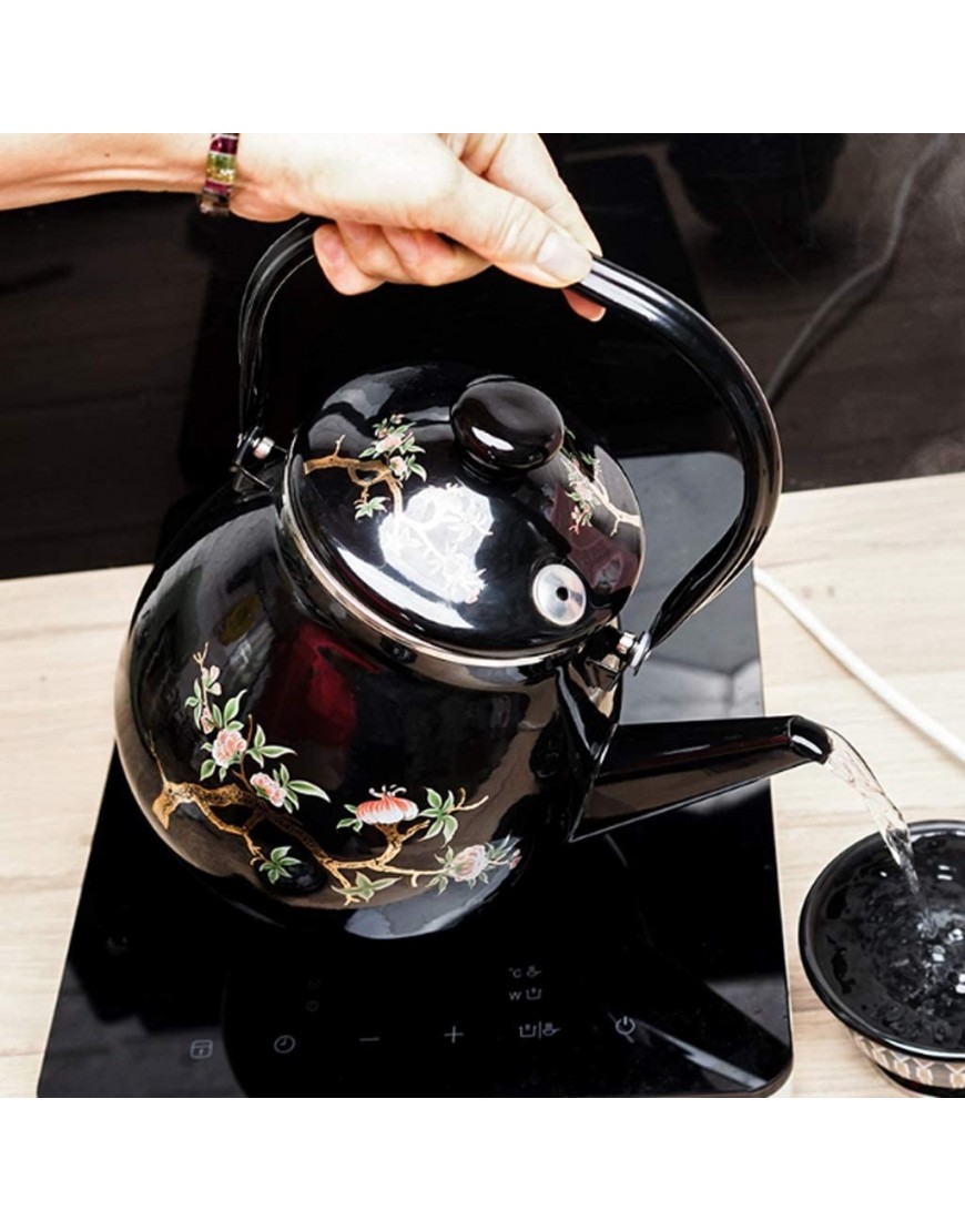 DIANDIAN Tea Kettle Black Thickened Kettle Enamel Kettle for Stove Creative Safety Large Capacity Teapot with Beautiful Pattern 3.8L,128.5OZ Teapot
