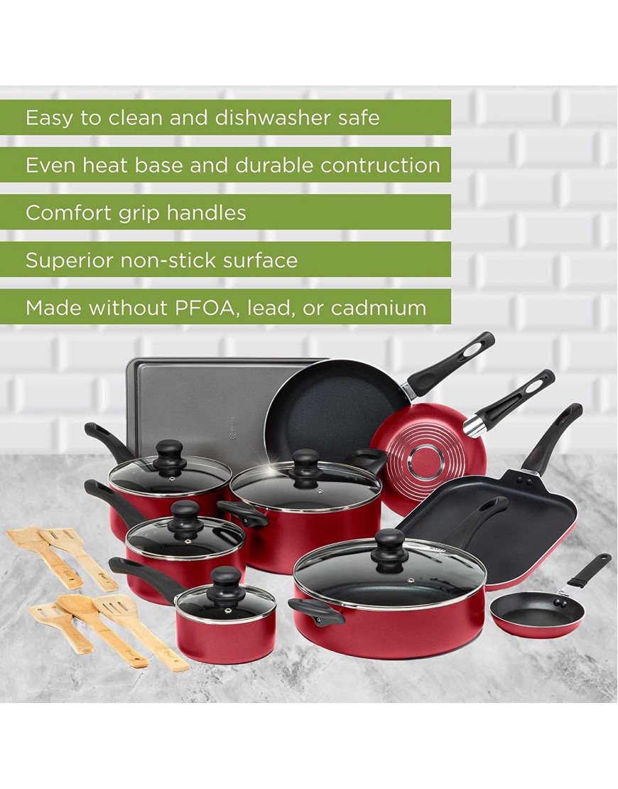 Ecolution Easy Clean Non-Stick Cookware Dishwasher Safe Pots and Pans Set 20 Piece Red