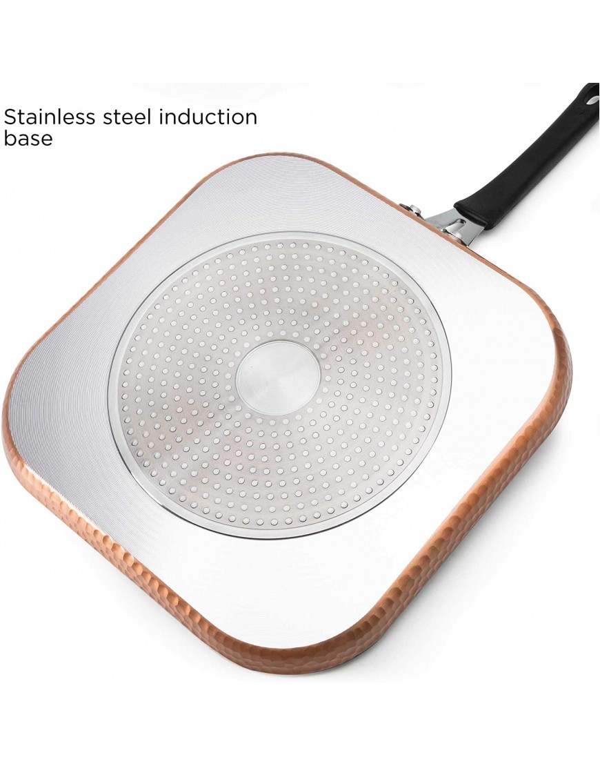 Ecolution Impressions Hammered Cookware Non-Stick Square Griddle Pan Dishwasher Safe Riveted Stainless Steel Handle 11 Inch Copper