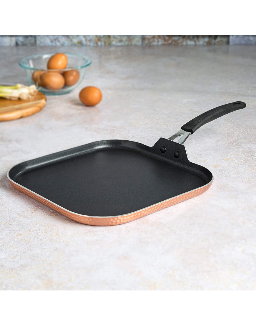 Ecolution Impressions Hammered Cookware Non-Stick Square Griddle Pan Dishwasher Safe Riveted Stainless Steel Handle 11 Inch Copper