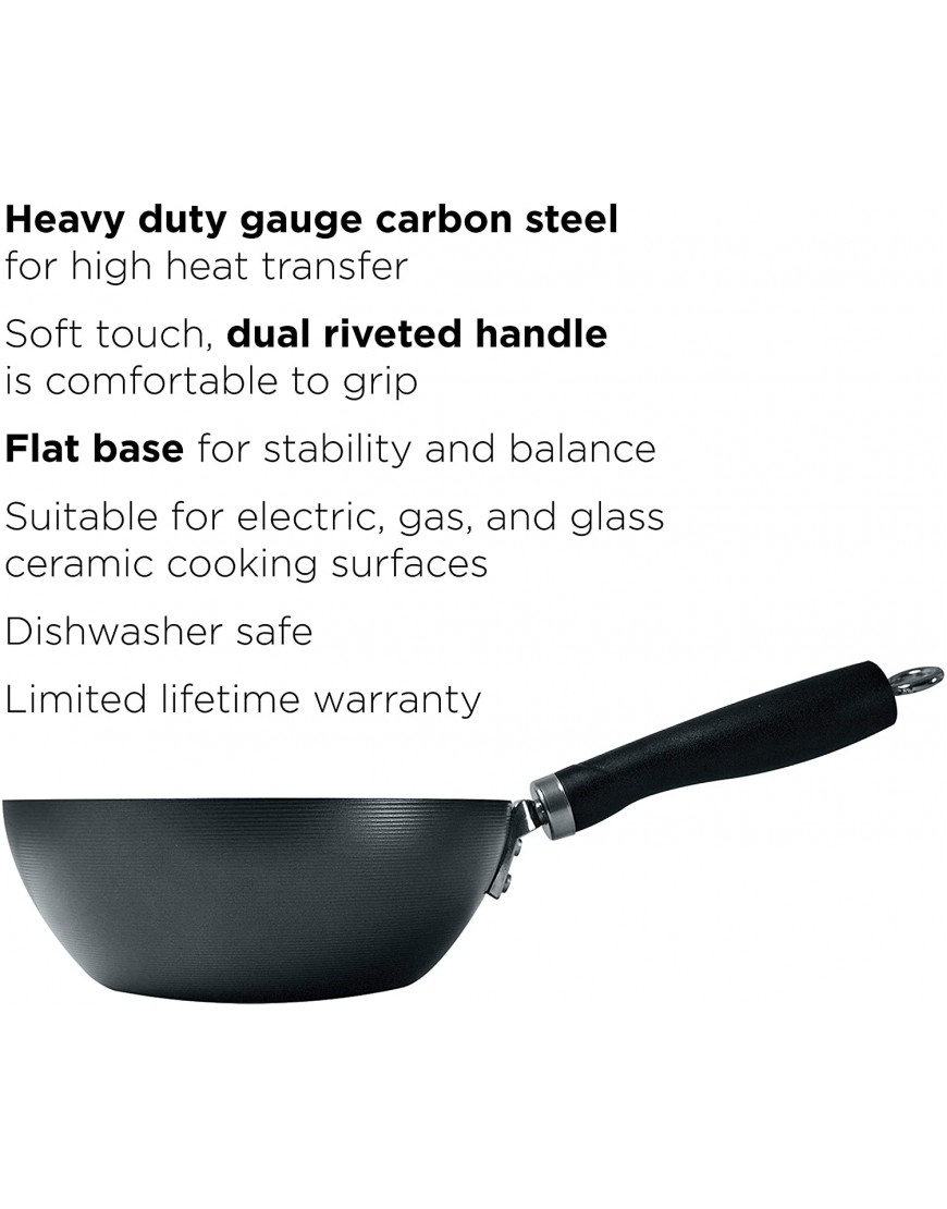 Ecolution Non-Stick Carbon Steel Wok with Soft Touch Riveted Handle 8,Black