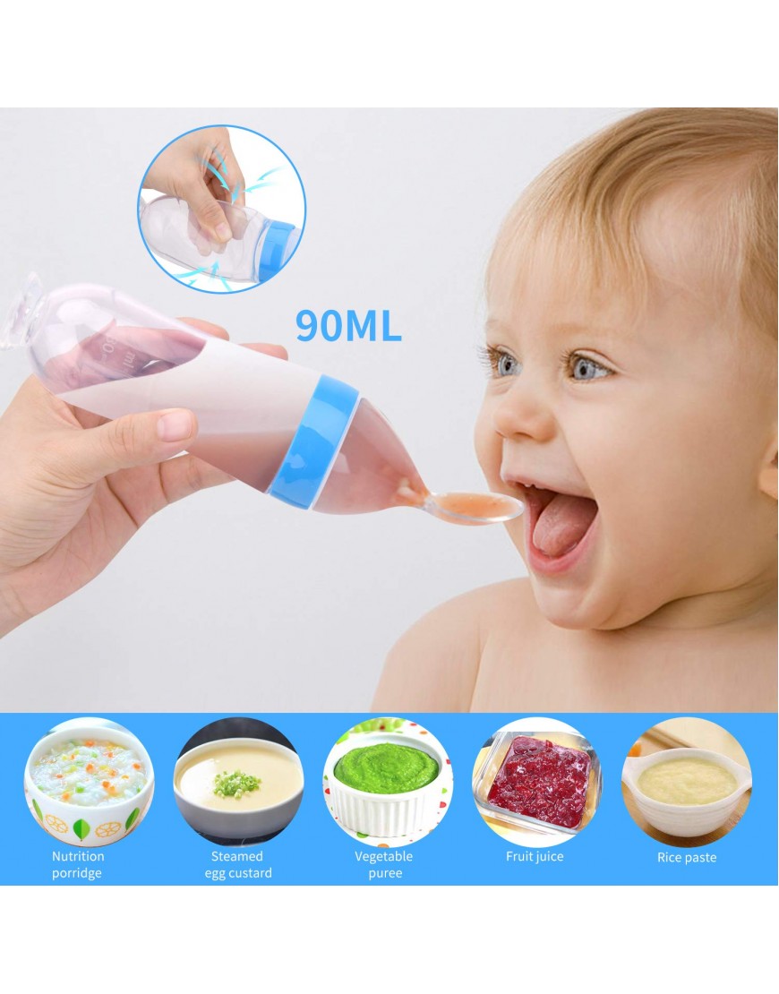 Food Feeder Baby Fruit Feeder Pacifier 3 Pcs with 6 Different Sized Silicone Pacifiers 2 PCS Silicone Baby Food Dispensing Spoon 90ML with 2 Baby Spoons Pacifier Clip Infant Fruit Teething Toy -Blue