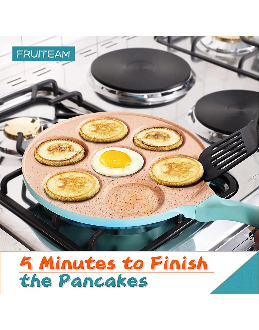 FRUITEAM Griddle Pan Pancake Pan Nonstick 10 Inch Pancake Maker Mini Pancake Mold Pan 7-Cup Blini Pan Grill Pan for Kids Gifts Cake
