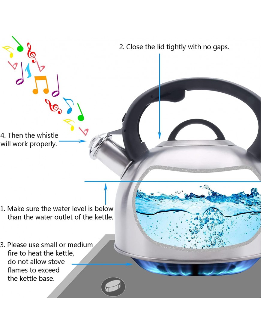 GGC 3L Tea Kettle for Stove Top Loud Whistling Tea Kettles Water Boiler Stainless Steel Teapot with Anti-Heat Handle and Simple Touch Button to Control Kettle Outlet