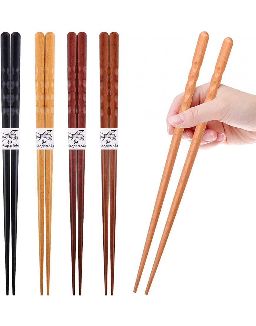 GLAMFIELDS Reusable Chopsticks Japanese Natural Wooden 5 Pairs Classic Style Lightweight Hand-Carved Safe Chop Sticks 8.8 Inch 22.5cm Gift Set
