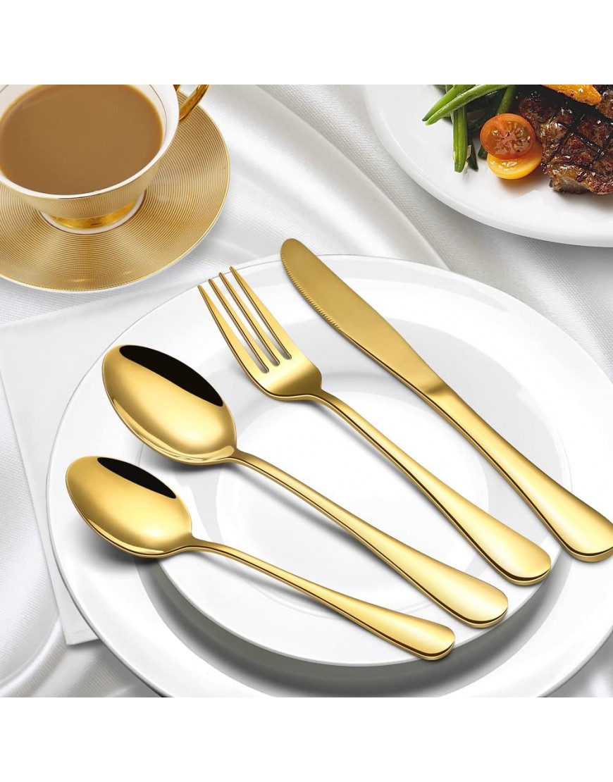 Gold Silverware Set 40 Pieces Stainless Steel Flatware Cutlery Set for 8 Tableware With Titanium Plated Kitchen Eating Utensils Include Spoons Forks Knives with Gift Package Dishwasher Safe
